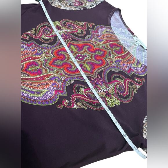 Boston Proper Brown Purple Paisley Boho Short Shift Dress- Medium - Picture 4 of 7